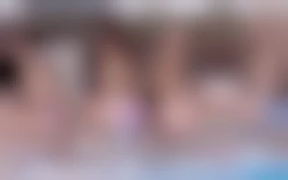 4 sex bombs playing at the swimming pool to end up with a hardcore lesbian duo with Dildo